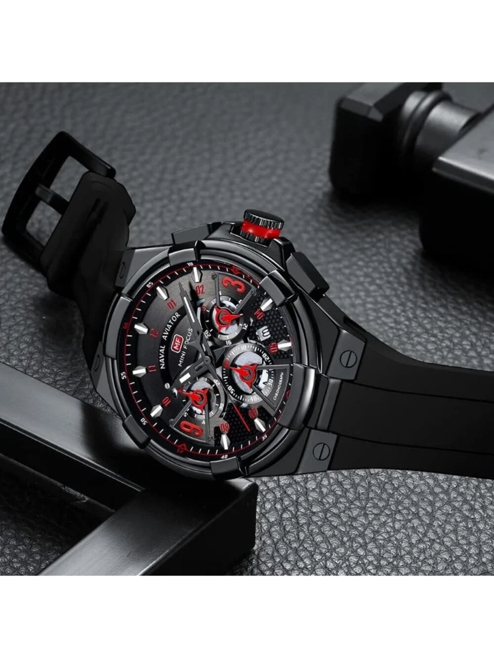 Men's Black And Red Analog Waterproof Chronograph Classic Stylish Casual Watch